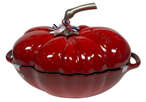STAUB Öntöttvas főzőedény, zománcozott, 25 cm/2,9 liter, Egyedi paradicsom formájú Cocotte Tomate cseresznye piros színű (48)