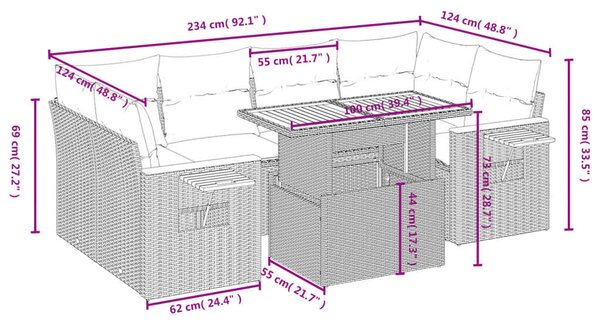 VidaXL Polyrattan Kerti Ülőgarnitúra - 7 részes - Bézs