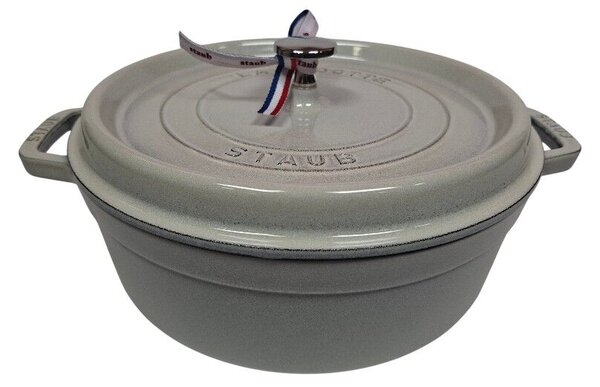 STAUB Öntöttvas főzőedény, zománcozott, 26 cm/4 liter, Cocotte Ronde kerek, fehér szarvasgomba (115)