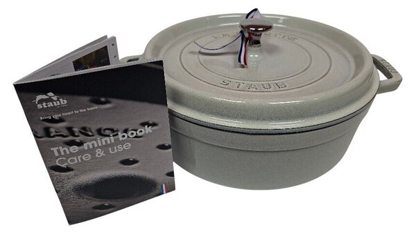 STAUB Öntöttvas főzőedény, zománcozott, 26 cm/4 liter, Cocotte Ronde kerek, fehér szarvasgomba (115)