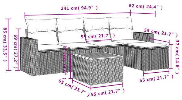 VidaXL 6 részes bézs polyrattan kerti ülőgarnitúra párnával