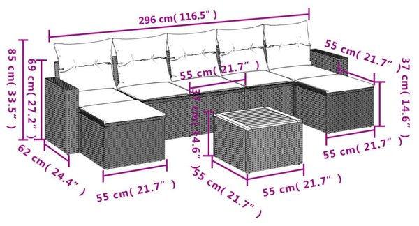 VidaXL 8 részes bézs polyrattan kerti ülőgarnitúra párnával
