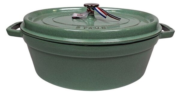 STAUB Öntöttvas főzőedény, zománcozott, 33 cm/6,7 liter, Cocotte Ovale ovális, zsálya (sauge) (117)