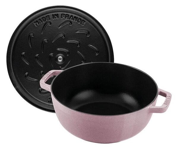 STAUB Öntöttvas főzőedény, zománcozott, 24 cm/3,6 l, "snowflake" hópehely mintás, világos rózsaszínű /5/