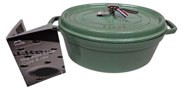 STAUB Öntöttvas főzőedény, zománcozott, 33 cm/6,7 liter, Cocotte Ovale ovális, zsálya (sauge) (117)