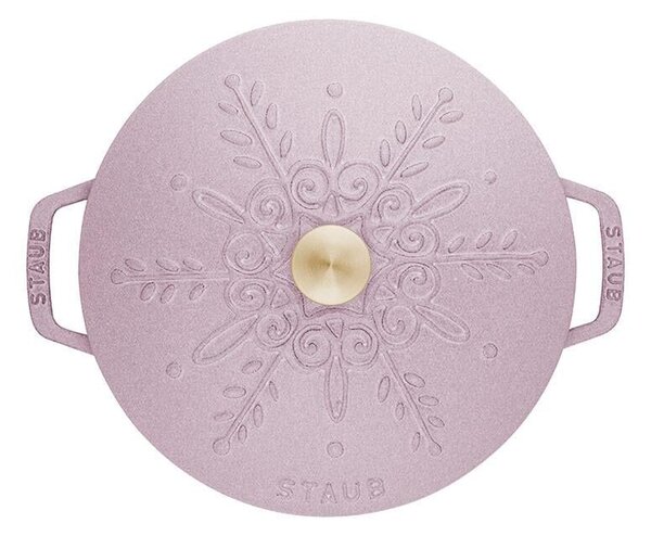 STAUB Öntöttvas főzőedény, zománcozott, 24 cm/3,6 l, "snowflake" hópehely mintás, világos rózsaszínű /5/