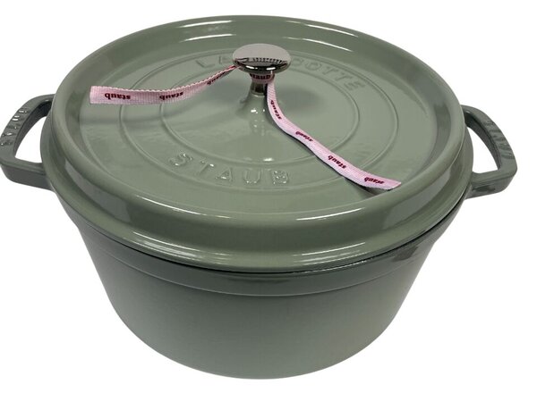 STAUB Öntöttvas főzőedény, zománcozott, 28 cm/6,7 liter, Cocotte Ronde kerek, Eukaliptusz zöld (71)