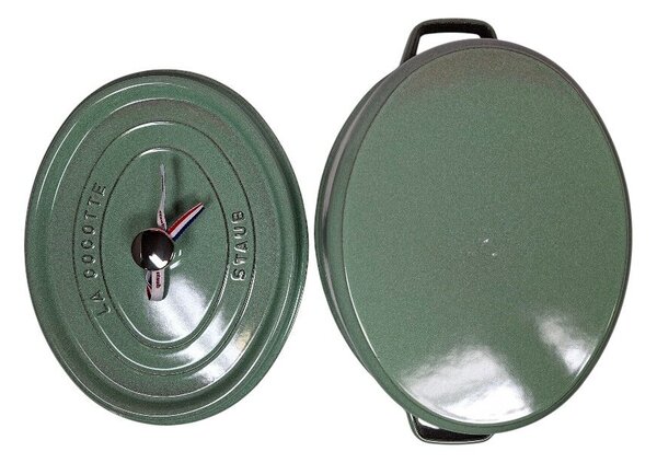 STAUB Öntöttvas főzőedény, zománcozott, 33 cm/6,7 liter, Cocotte Ovale ovális, zsálya (sauge) (117)