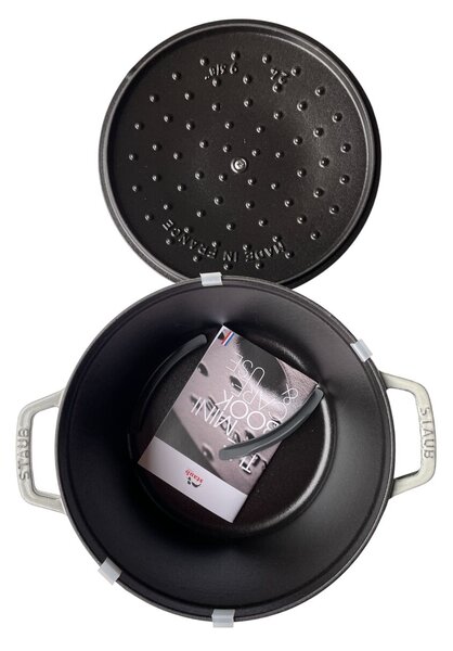 STAUB Öntöttvas főzőedény, zománcozott, 24 cm / 4 l, Cocotte Twister, tört fehér (fehér szarvasgomba) színű/4/