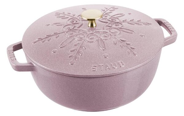STAUB Öntöttvas főzőedény, zománcozott, 24 cm/3,6 l, "snowflake" hópehely mintás, világos rózsaszínű /5/