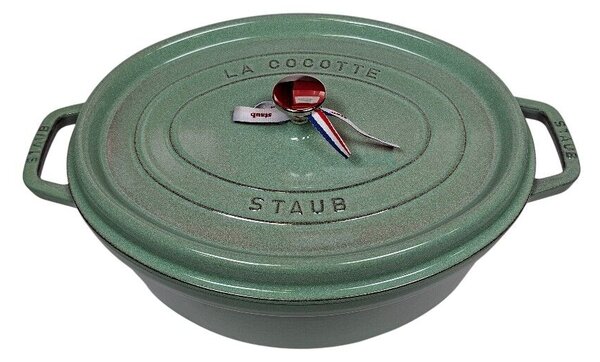 STAUB Öntöttvas főzőedény, zománcozott, 33 cm/6,7 liter, Cocotte Ovale ovális, zsálya (sauge) (117)