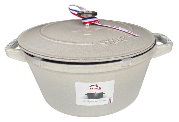 STAUB Öntöttvas főzőedény, zománcozott, 24 cm / 4 l, Cocotte Twister, tört fehér (fehér szarvasgomba) színű/4/