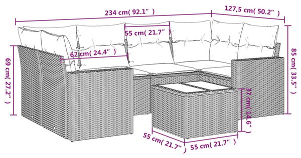 VidaXL 7 részes bézs polyrattan kerti ülőgarnitúra párnákkal