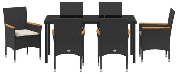Kert étkező szett párnával 7 pcs Fekete polirattan