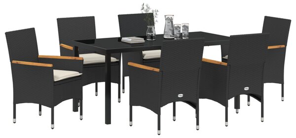 Kert étkező szett párnával 7 pcs Fekete polirattan