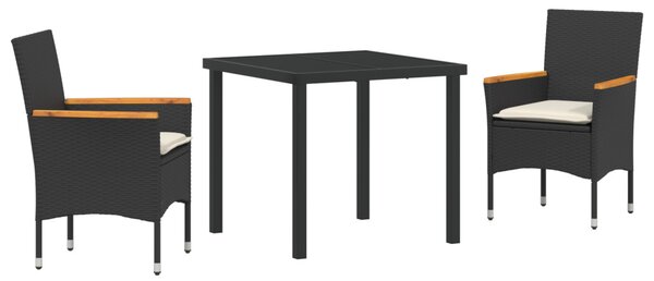 Kert étkező szett párnával 3 pcs Fekete polirattan