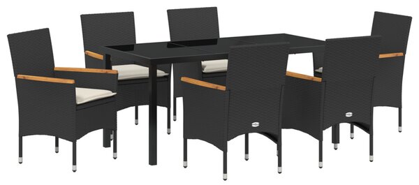 Kert étkező szett párnával 7 pcs Fekete polirattan