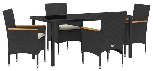 Kert étkező szett párnával 5 pcs Fekete polirattan