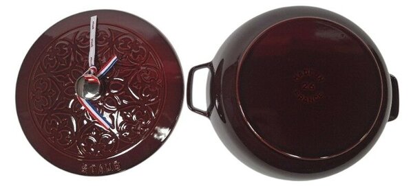 STAUB Cocotte Öntöttvas főzőedény, zománcozott, 26 cm/4,9 liter, Cocotte Ronde kerek, Fényes gránátvörös(Grenadine) (103)