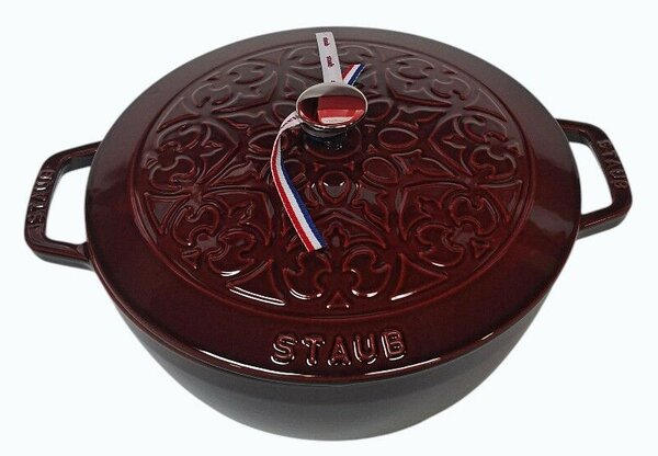 STAUB Cocotte Öntöttvas főzőedény, zománcozott, 26 cm/4,9 liter, Cocotte Ronde kerek, Fényes gránátvörös(Grenadine) (103)