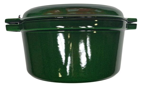STAUB Öntöttvas főző és grill edény, zománcozott, 28 cm/6,09 liter, Cocotte Braise and grill kerek, bazsalikomzöld (107)