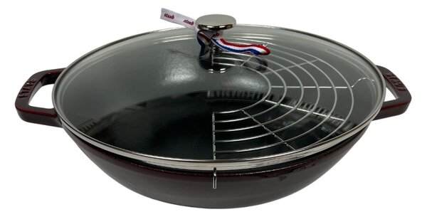 Staub Öntöttvas Wok, Perfect Pan 30 cm – Gránát Vörös, Hóálló üvegfedővel, 4,4 L (67)