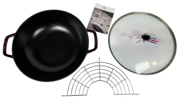 Staub Öntöttvas Wok, Perfect Pan 30 cm – Gránát Vörös, Hóálló üvegfedővel, 4,4 L (67)