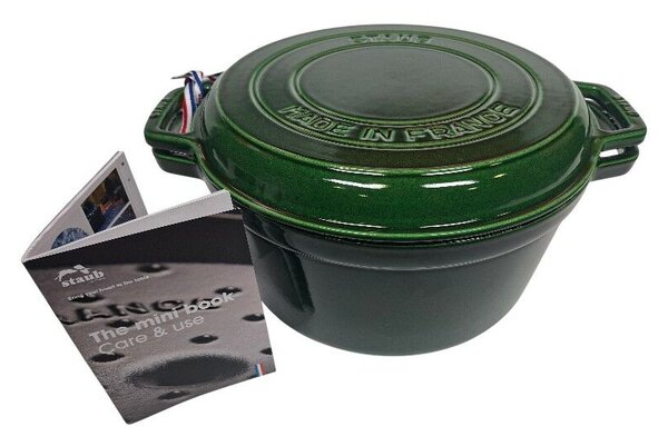 STAUB Öntöttvas főző és grill edény, zománcozott, 28 cm/6,09 liter, Cocotte Braise and grill kerek, bazsalikomzöld (107)