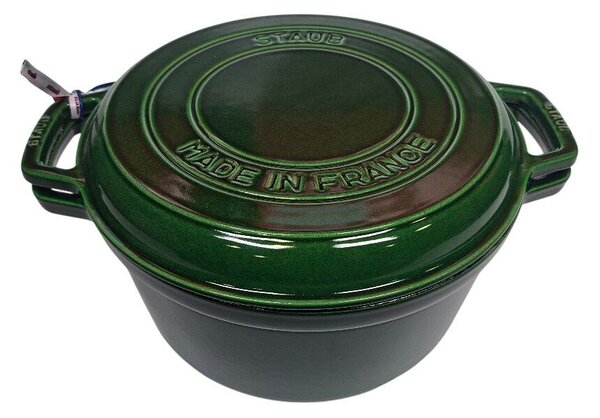 STAUB Öntöttvas főző és grill edény, zománcozott, 28 cm/6,09 liter, Cocotte Braise and grill kerek, bazsalikomzöld (107)