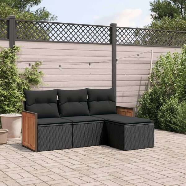 VidaXL 4 részes fekete polyrattan kerti ülőgarnitúra párnákkal