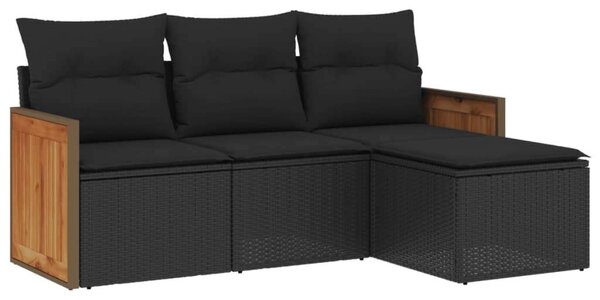 VidaXL 4 részes fekete polyrattan kerti ülőgarnitúra párnákkal