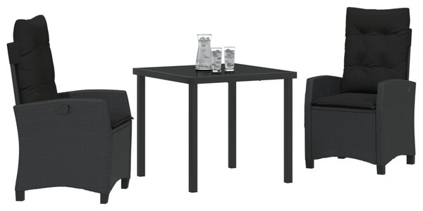 Kert étkező szett párnával 3 pcs Fekete polirattan