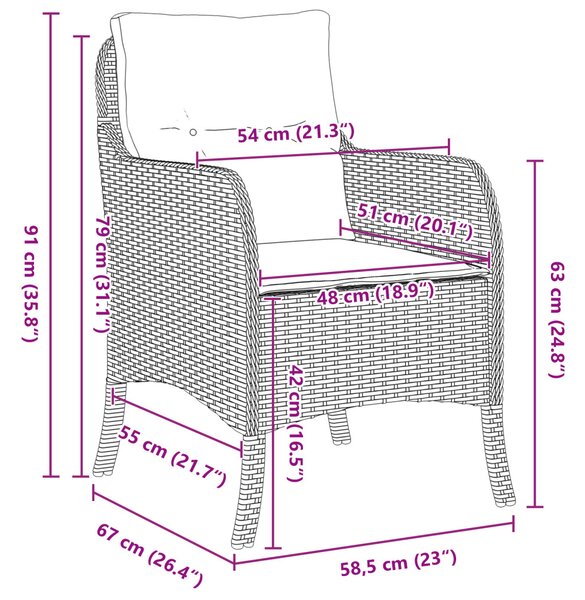 Kert étkező szett párnával 5 pcs Fekete polirattan