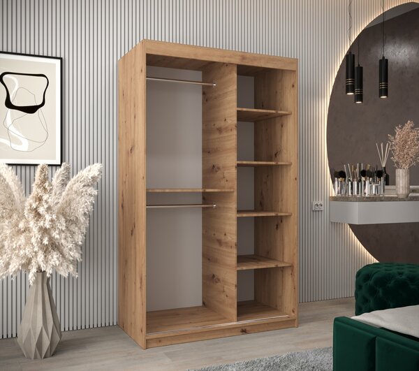 ZAMIRA gardróbszekrény 120 cm tükörrel - kézműves tölgyfa