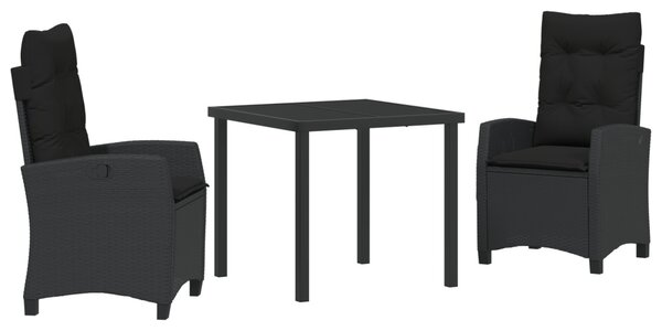 Kert étkező szett párnával 3 pcs Fekete polirattan