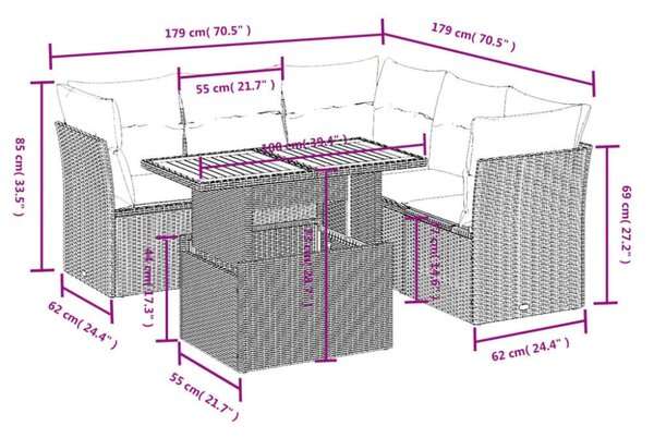 VidaXL 5 részes fekete polyrattan kerti kanapészett párnákkal
