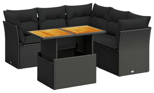 VidaXL 5 részes fekete polyrattan kerti kanapészett párnákkal