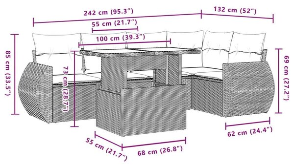 VidaXL Polyrattan Kerti Ülőgarnitúra - 6 részes - Fekete