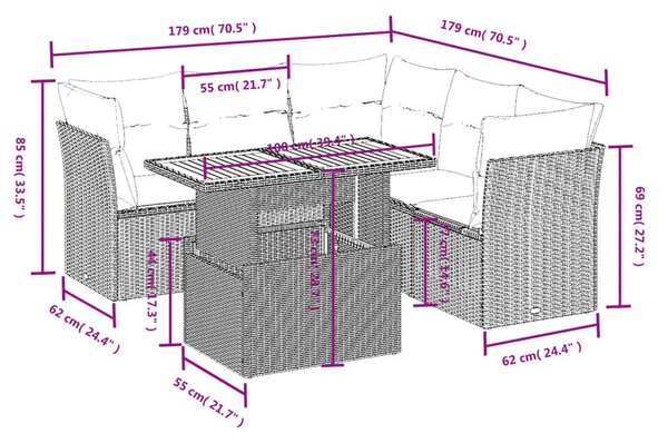 VidaXL Polyrattan Kerti Ülőgarnitúra - 5 részes - Bézs