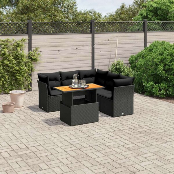 VidaXL 5 részes fekete polyrattan kerti kanapészett párnákkal
