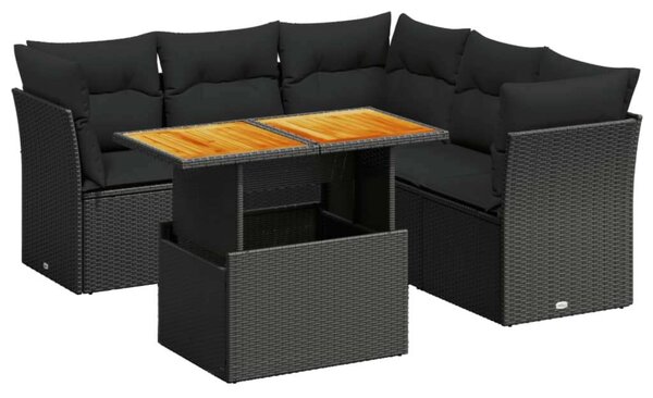 VidaXL 5 részes fekete polyrattan kerti kanapészett párnákkal