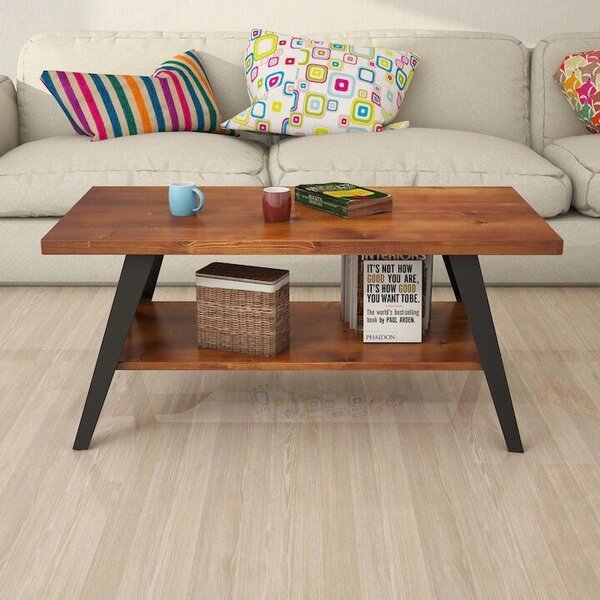 Nancy Homestore Egypt Lake-Leto dohányzóasztal ipari 90x98x43 cm, tömör fenyőfa lap, fém váz, barna/fekete - Ellenőrzött A · Re-Bloom