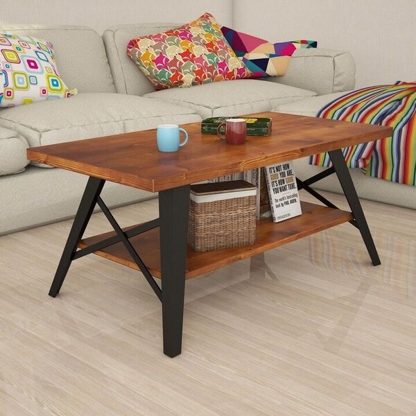 Nancy Homestore Egypt Lake-Leto dohányzóasztal ipari 90x98x43 cm, tömör fenyőfa lap, fém váz, barna/fekete - Ellenőrzött A · Re-Bloom