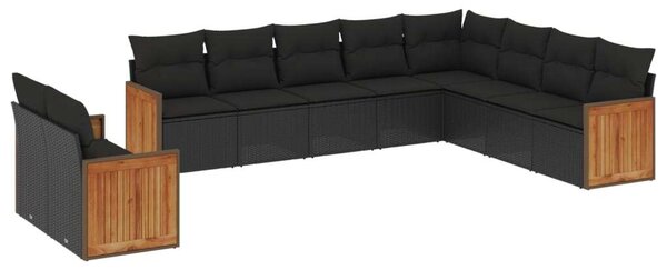 VidaXL 10 részes fekete polyrattan kerti ülőgarnitúra párnákkal