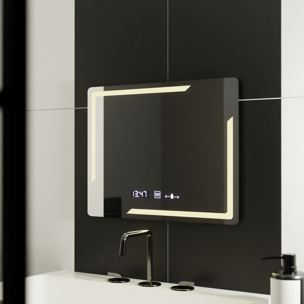 LED Tükör, Téglalap alakú, 80x60 cm, Rayonnement MotionGlow Marcello, páramentesítő rendszer, óra és hőmérő, dimmelhető