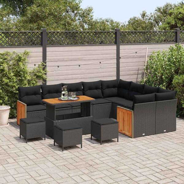 VidaXL Kerti Kanapé Szett párnával 13 pcs Fekete 110 x 55 x 71 cm