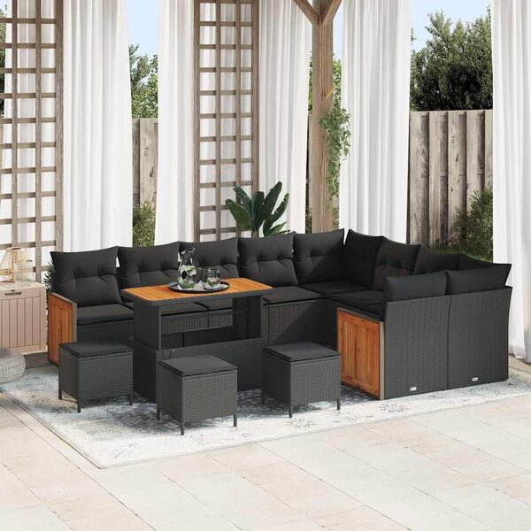 VidaXL Kerti Kanapé Szett párnával 13 pcs Fekete 110 x 55 x 71 cm