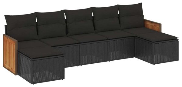 VidaXL 7 részes fekete polyrattan kerti ülőgarnitúra párnával