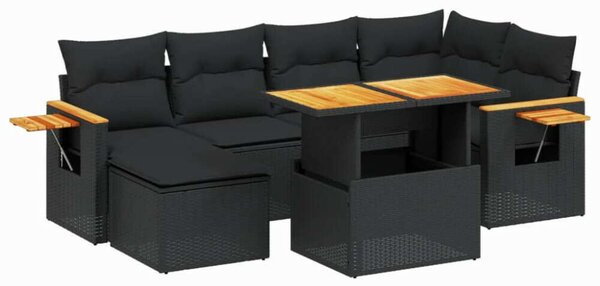 VidaXL Polyrattan Kerti Ülőgarnitúra - 7 részes - Fekete