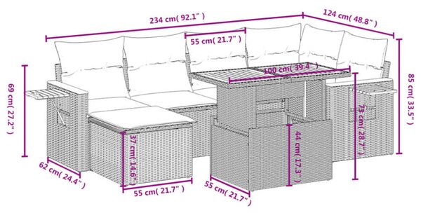 VidaXL Polyrattan Kerti Ülőgarnitúra - 7 részes - Fekete